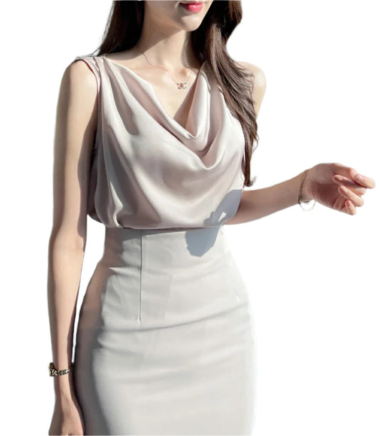 Women Satin Sleeveless Blouse | Silk Solid Color Office Tank Top