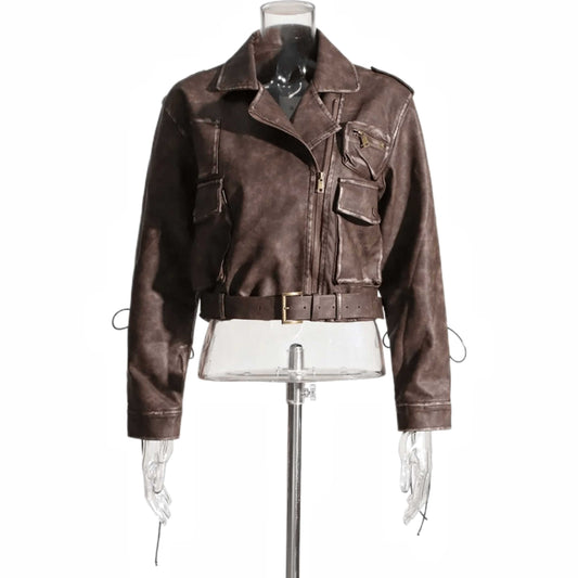 Women Washed Leather Jacket