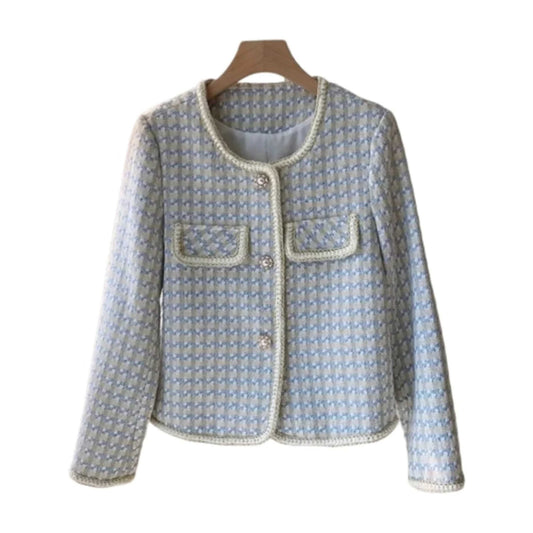 French Vintage Small Tweed Coat Women | Casual Outwear