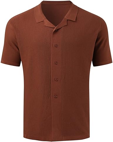 Men Summer Knitted Button Down Shirt | Short Sleeved | Casual Cardigan Top
