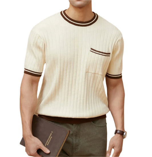 Men Vintage Round Neck Knit Top | Patchwork Knit Pullover | Casual Slim Top