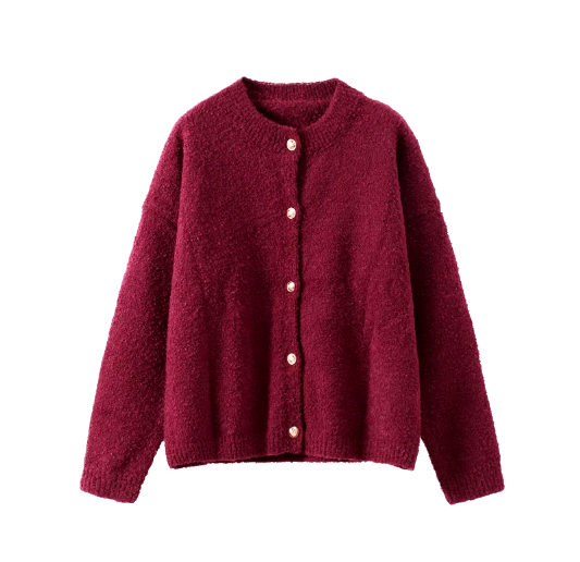 Women Burgundy Knitted Cardigan