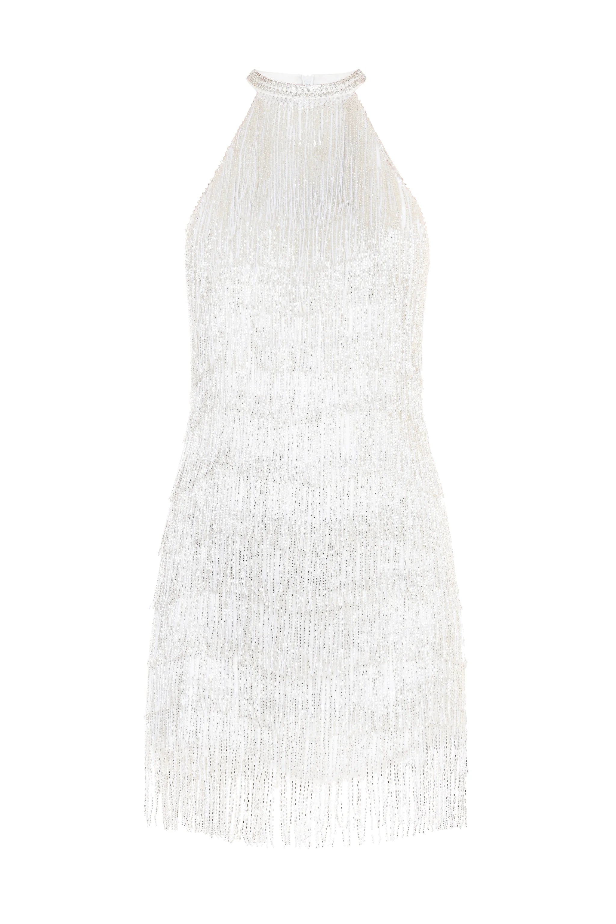 charlyia white premium halterneck sequin tassel bodycon dress ROMWE Avant New Chinese Style Tiger Print Backless Sexy Low-Cut Halter Tie Bow Swing Dress For Summer