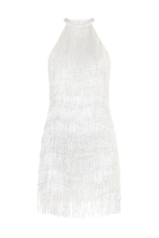 Women Sequin Halter Dress | Tassel | Sleeveless | Backless | Mini Fringed Dress