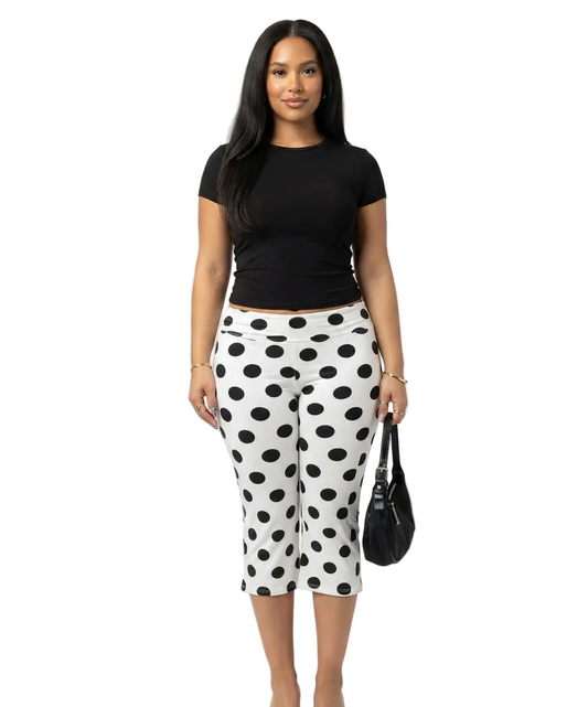 Women Low Rise Capri Trousers | Polka Dot Print Pants | Y2K | Slim Fit