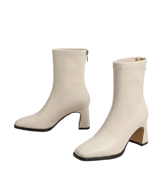 Women Pointed Toe Leather High Heel Boots
