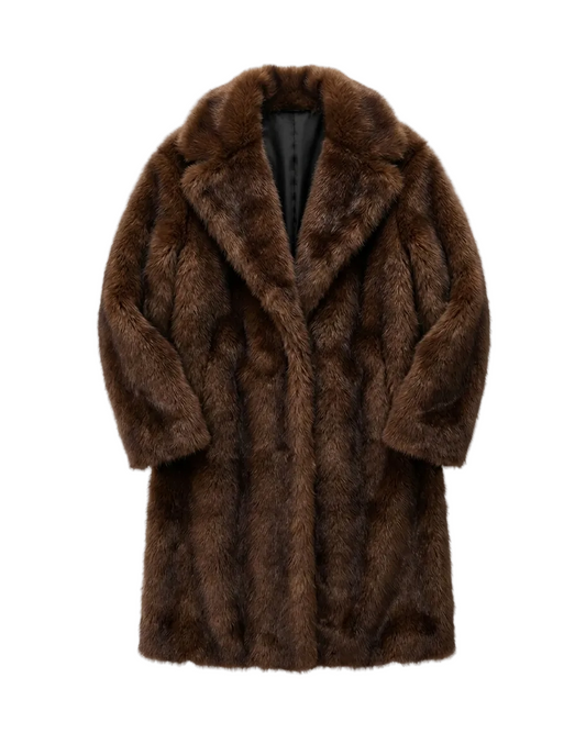 Women Long Fur Coat | Long Jacket | European Style | Lapel Fur Coat | Loose | Winter Coat | Long Coat