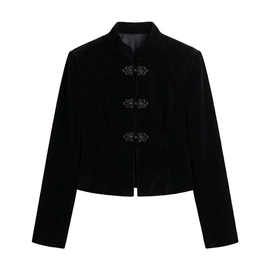 Women Napoleon Jacket | Elegant Office Short Coat | Stand Collar | Spring Jacket | Knotted Jacket
