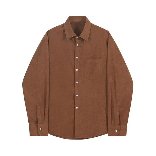 Men Suede Button Down Shirt | Long Sleeves Button Down | Corduroy Casual Loose Shirt