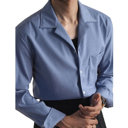 Men Cuban Collar Shirt | Long Sleeve | Casual Business Dress Shirt