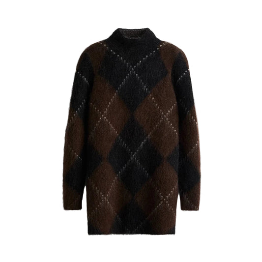 Women Printed Turtleneck Sweater Dress | Long Sleeve | Loose | Thick Knit Pullover | Fluffy