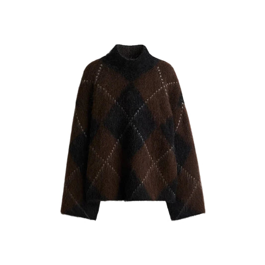 Women Printed Turtleneck Sweater | Set | Long Sleeve | Loose | Thick Knit Pullover | Mini Skirt | Fluffy