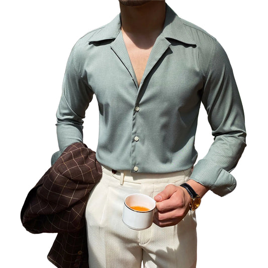 Men Summer Wrinkle Resistant Shirt | Cuban Collar Shirt | Business Shirt | Tuxedo Shirt