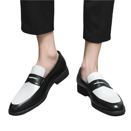 Men Black and White Loafers | British Style | Leather Shoes