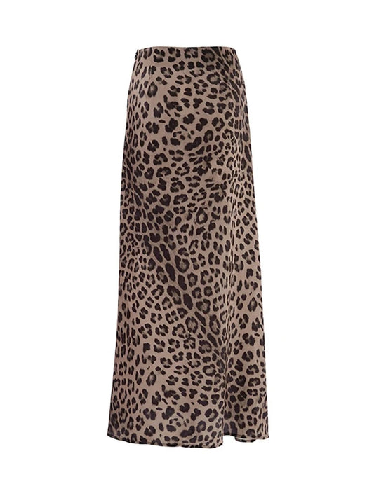 Women Leopard Print Trumpet Long Skirt | High Waisted Office Slim Zipper Skirt