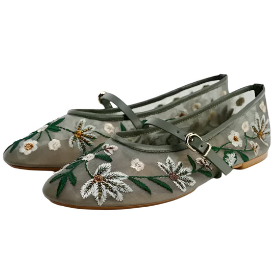 Women Flower Embroidered Mesh Ballet Flats | Mary Jane Shoes | Ballerina Flats | Ballet Pumps