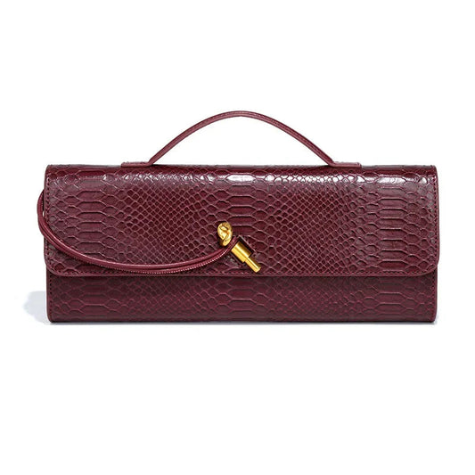 Women Luxury Design Top-Handle Leather Bag | Long Purse | Crocodile Pattern Bag