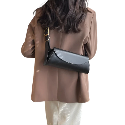 Women Baguette Leather Bag | Adjustable Wide Strap Shoulder Bag