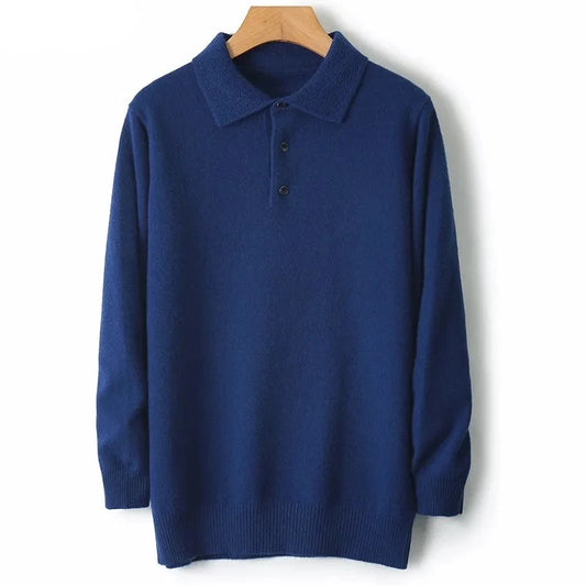 Men Merino Wool Polo Pullover | Knit Warm Top | Winter Polo Collar T-shirt