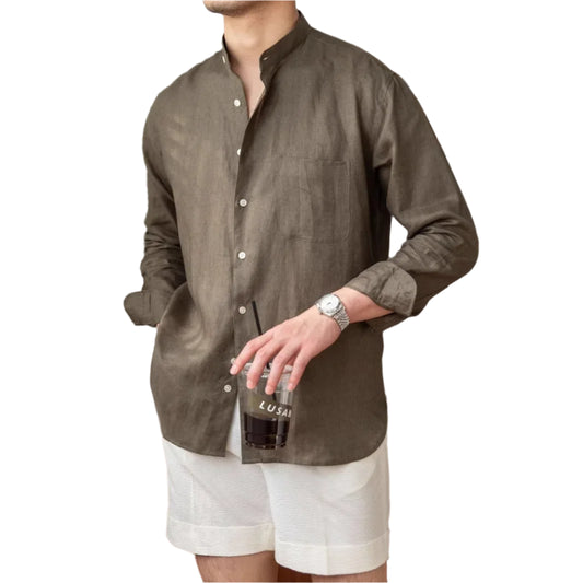 Men Breathable Pure Linen Long Sleeve Business Shirt | Vacation Shirt | Summer Lightweight Shirt