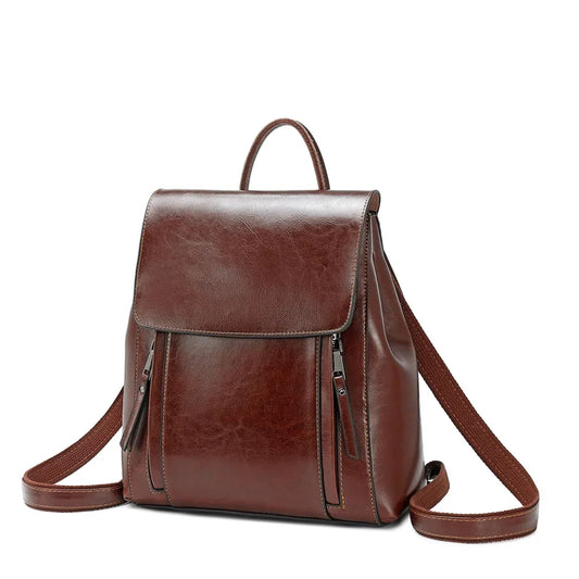 Women Square Genuine Leather Backpack | Anti-Theft Shoulder Bag