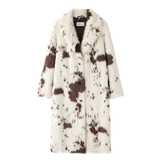 Women Winter Animal Print Fur Coat | Thick Warm Long Coat