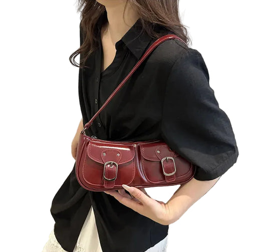 Women Vintage Double Pockets Shoulder Bag | Leather Bag