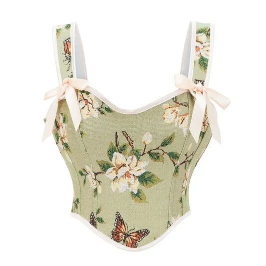 Women Vintage French Corset | Lace-Up Floral Print Push Up Corset Top | Party Clubwear