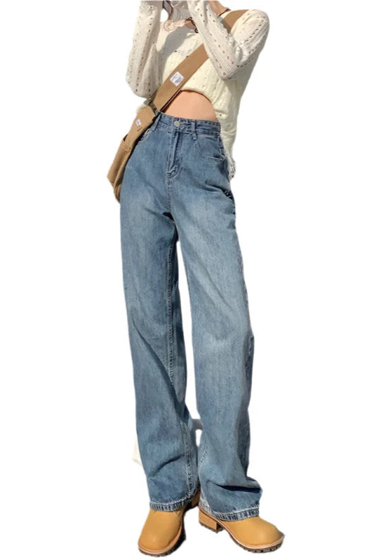 Women High Waisted Jeans | Loose Wide Leg Straight Denim Trousers | Baggy Pants