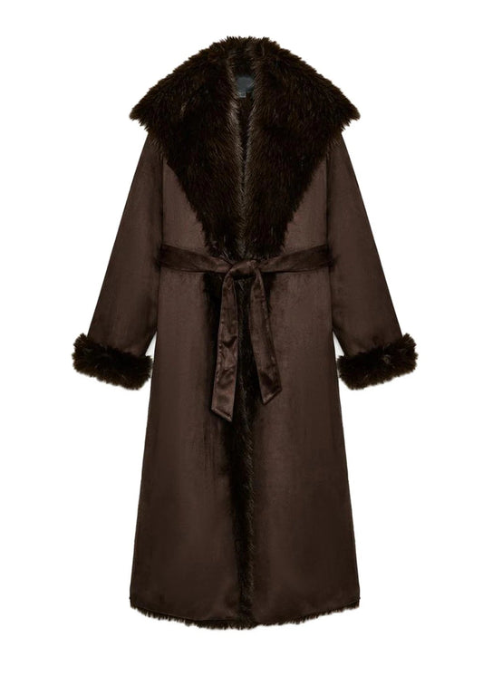 Women Winter Long Coat | Fur Collar | Belted | Mid-Length