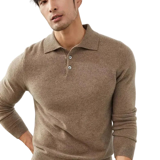 Men Pure Wool Sweater | Polo Knitted Pullover | Warm