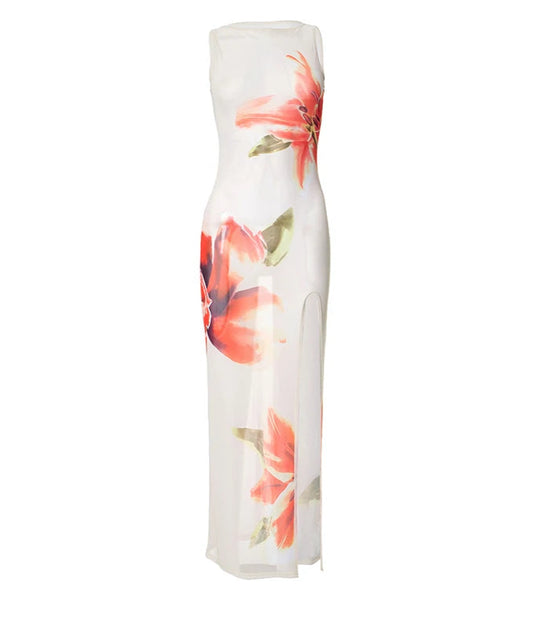 Women Summer Floral Sheer Dress | See-Through | Sleeveless | Beach Cover Up | Beach Dress