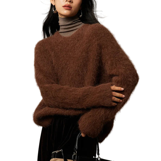 Women Alpaca Sweater | O-Neck | Loose | Knitted Pullover | Winter Sweater