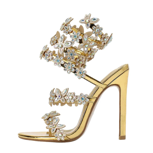 Women Bling Luxury Crystal Butterfly Flower Heels | Gladiator Sandals | Summer High Heels | Wedding Shoes | Sandalias