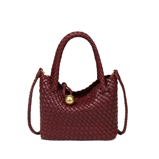 Women Leather Woven Small Crescent Crossbody Bag