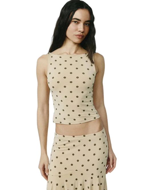 Women Polka Dot Long Skirt | Sleeveless Vest Top | Pleated Skirt Set | Office Dress Set