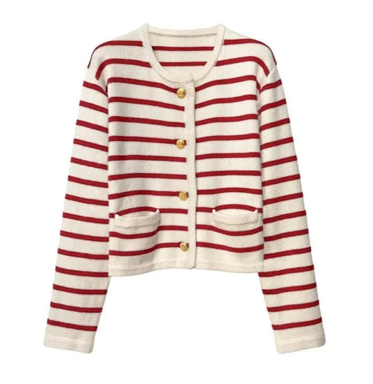 White Black Striped Knitted Sweater