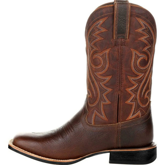Men Embroidered Cowboy Boots | Western Riding Boots | Mid-Calf Pointed Toe Boots