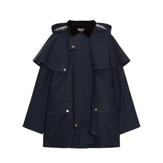 Women Removable Hooded Coat | Loose | Long Jacket | Casual Waterproof Trench Coat | Cape Jacket