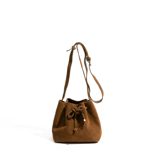 Women Suede Bucket Bag | Pleated Drawstring Bag