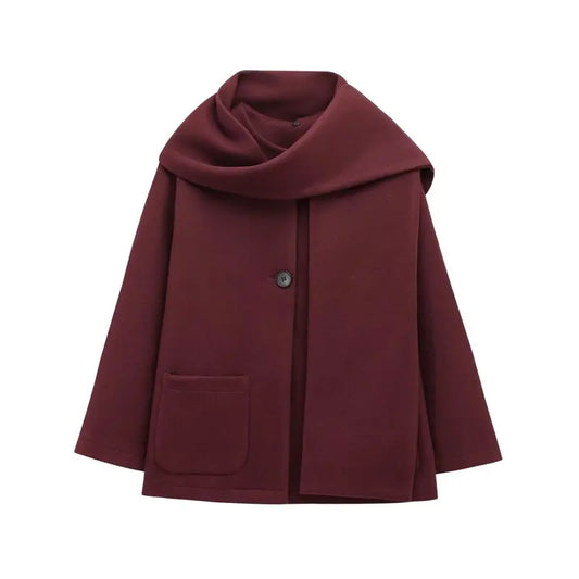 Women Winter Coat with Scarf | Long Sleeves | Round Neck