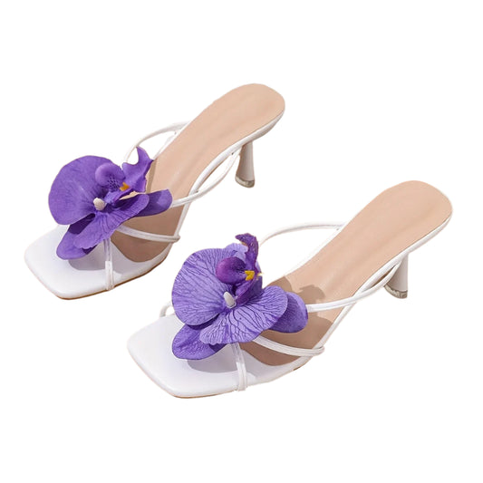 Women Elegant Square Toe | Flower Designer Slippers | Sandals | Party Heels