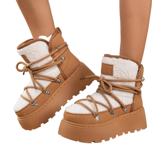 Women Winter Thick-Soled Cross-Tie Snow Boots | Mid-Length Warm Boots