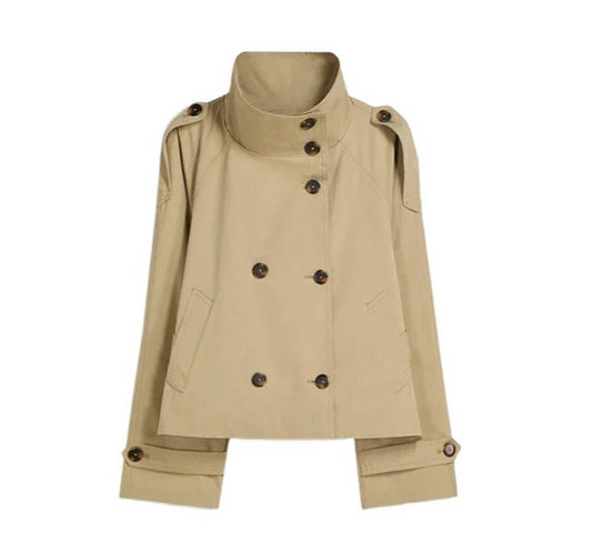 Women Belted Cropped Trench Coat | Autumn | Casual Stand Collar Coat