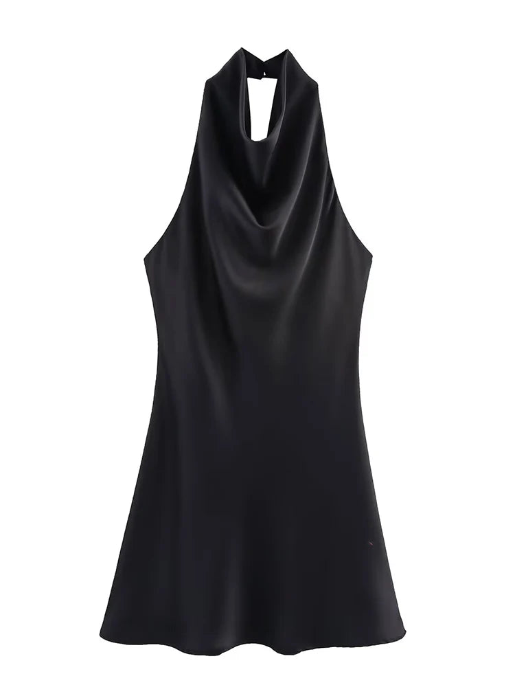 Women Satin Backless Halter Dress | Summer | Short Party Dress | Sleev Paris Republica Women Satin Backless Halter Dress | Summer | Short Party Dress | Sleev Paris Republica