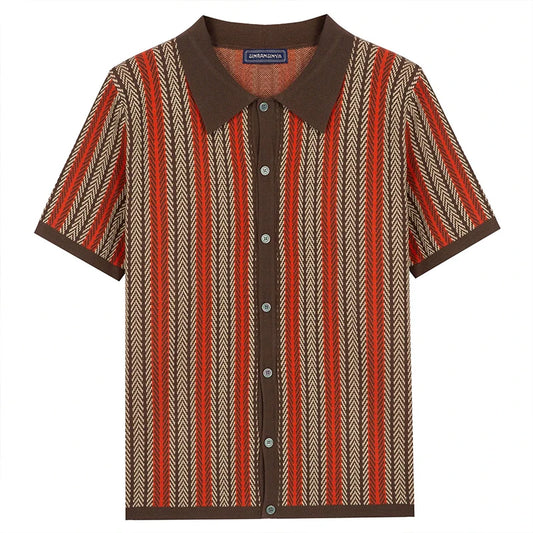 Men Knitted Printed Shirt | Short Sleeve Button Down