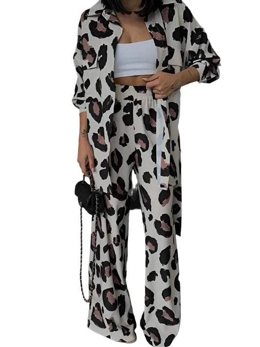Women Leopard Print Co-Ord Set | Animal Print Women Shirt and Trouser