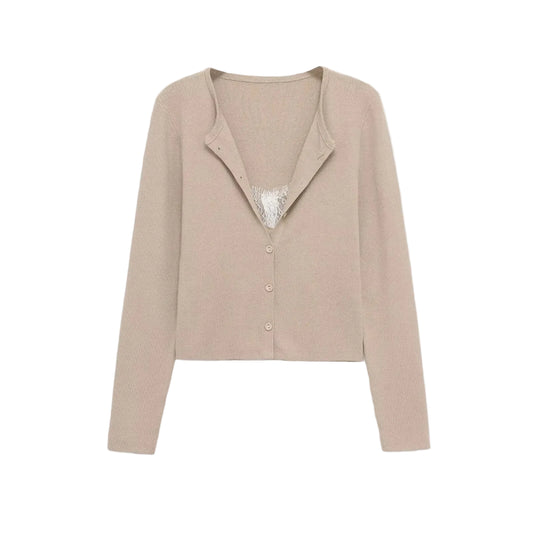 Women Slim Lace Knit Cardigan | Spring | Elegant V-Neck | Long Sleeve | Knitted Sweater