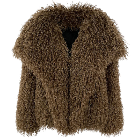 Short Mongolian Fur Coat | Women Luxury Cropped Fur Coat | Warm | Winter