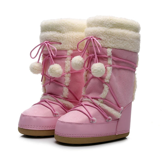 Women Pink Winter Boots | Snow Boots | Mid-calf Boots